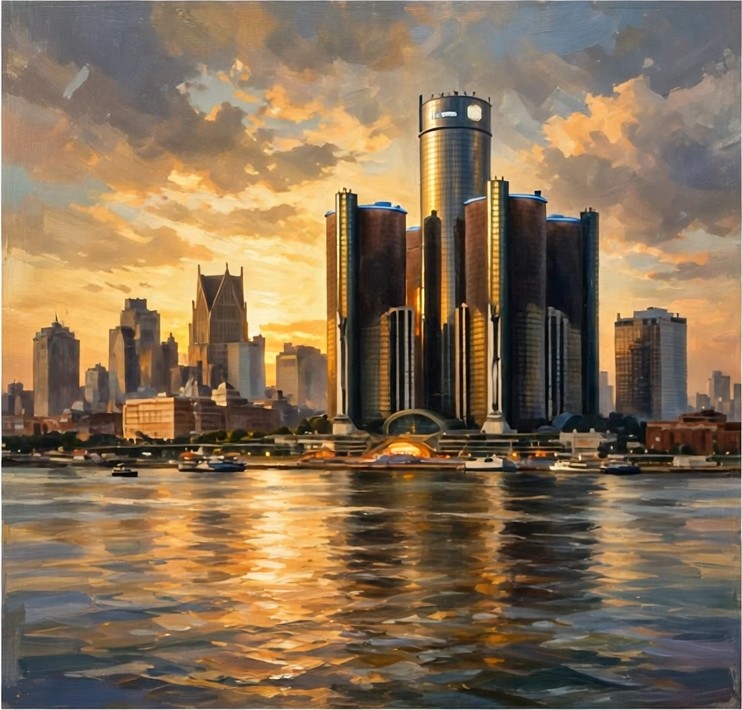 Riverfront at Dusk, an original work from the VYZN HAUS INK gallery