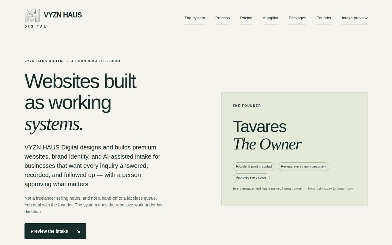 VYZN HAUS Digital, the studio's own website, live today