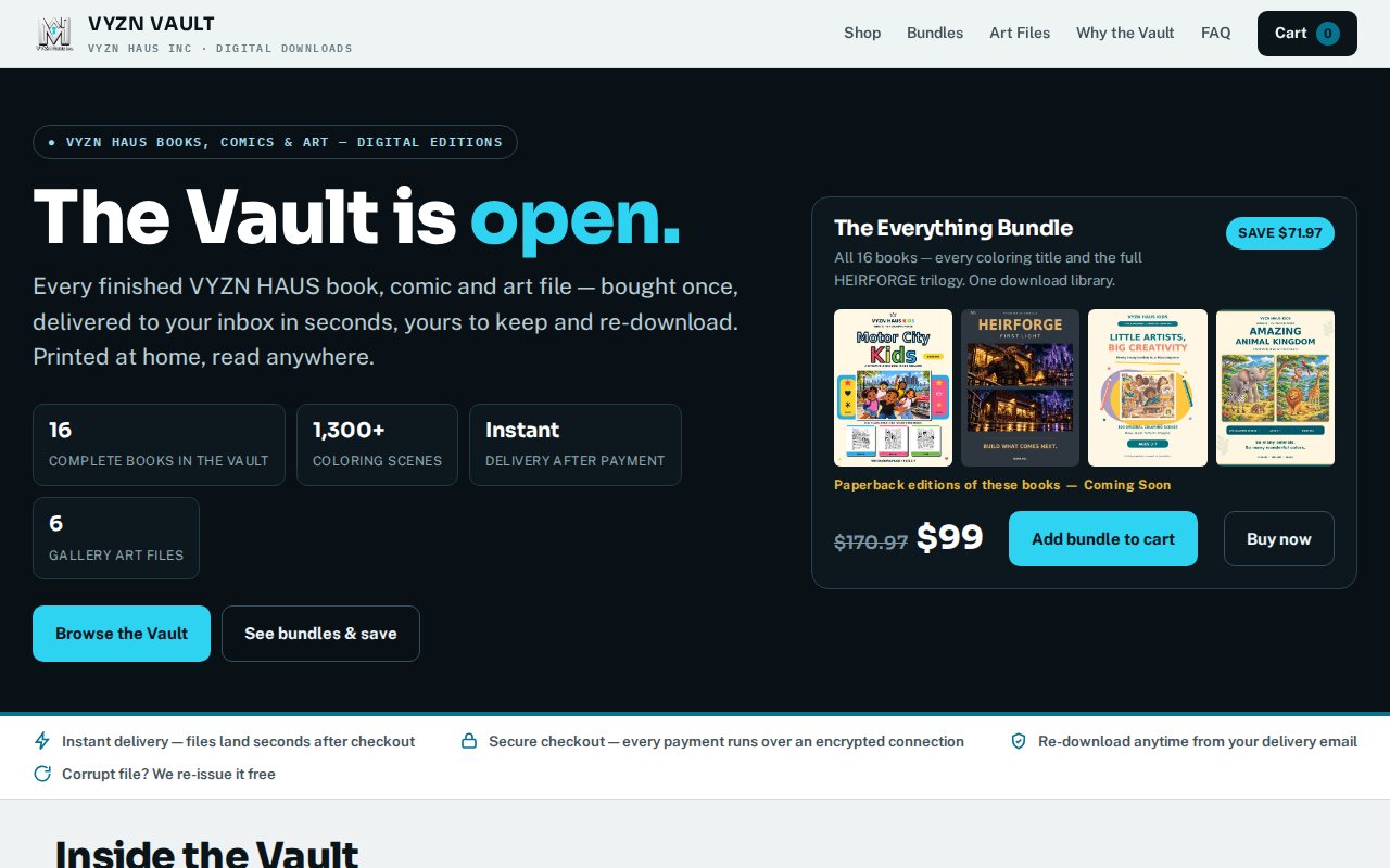 The VYZN VAULT digital downloads store, live